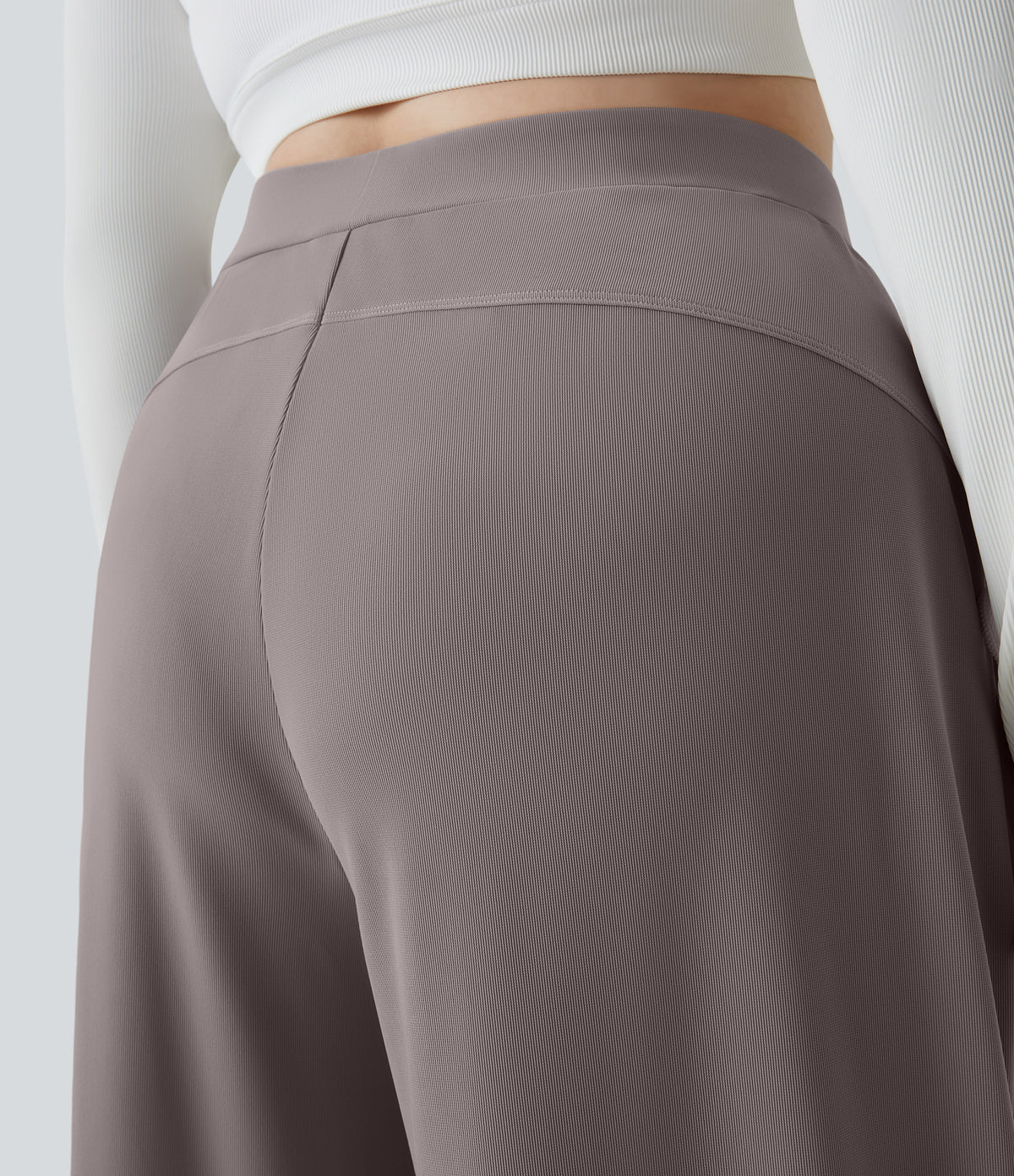 High Waisted Body Sculpt Waist-Slimming Pocket Wide Leg Micro Waffle Plus Size Work Trousers — Satellite — view 5