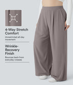 High Waisted Body Sculpt Waist-Slimming Pocket Wide Leg Micro Waffle Plus Size Work Trousers — Satellite — view 1