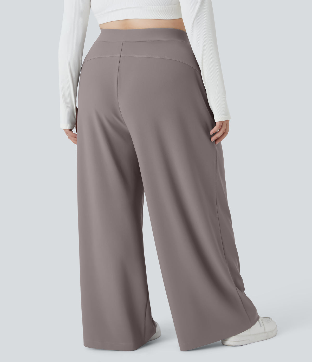 High Waisted Body Sculpt Waist-Slimming Pocket Wide Leg Micro Waffle Plus Size Work Trousers — Satellite — view 2