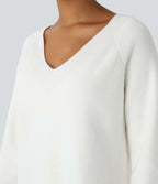 V Neck Long Sleeve Casual Jumper — Star White — view 5