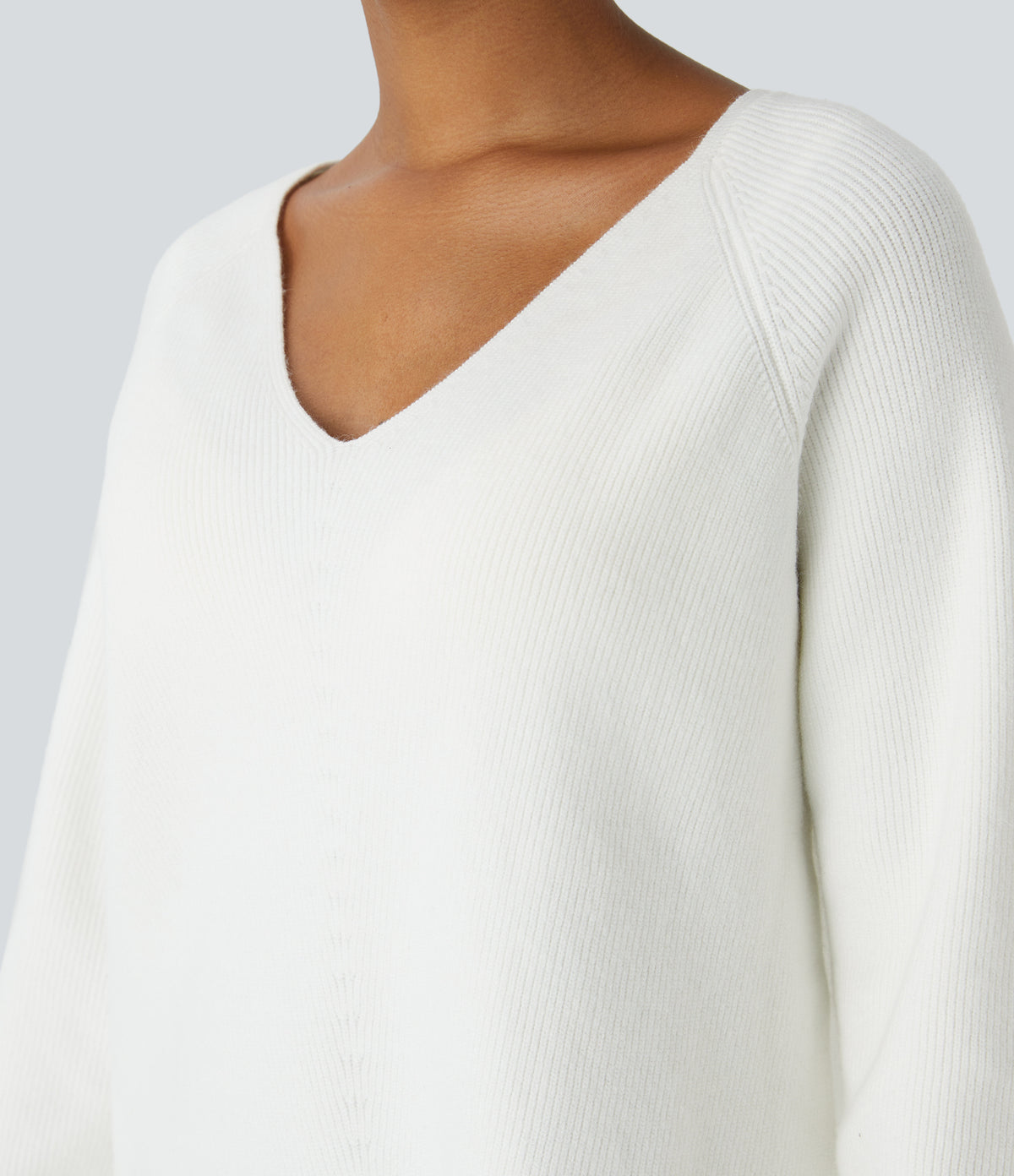 V Neck Long Sleeve Casual Jumper — Star White — view 5