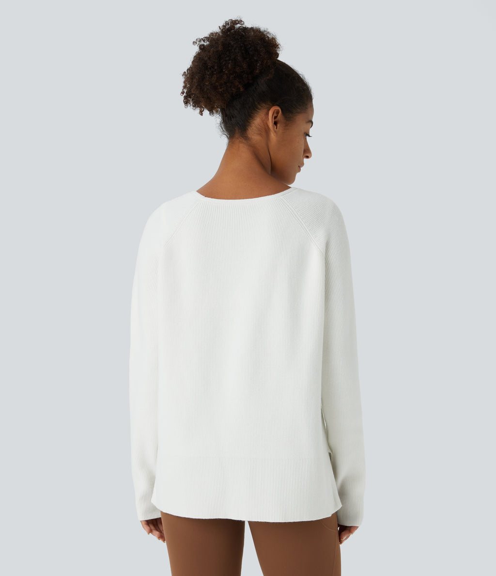 V Neck Long Sleeve Casual Jumper — Star White — view 2