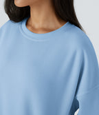 Round Neck Long Sleeve Pocket Oversize Fleece Casual Sweatshirt — Cool Ice Blue — view 4
