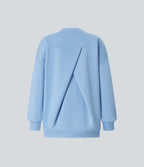 Round Neck Long Sleeve Pocket Oversize Fleece Casual Sweatshirt — Cool Ice Blue — view 8