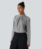 Stand Collar Button Back Long Sleeve Work Blouse — Ultimate Gray — view 1