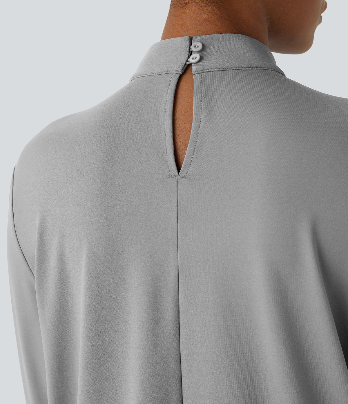 Stand Collar Button Back Long Sleeve Work Blouse — Ultimate Gray — view 4