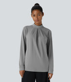 Stand Collar Button Back Long Sleeve Work Blouse — Ultimate Gray — view 3