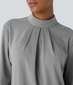 Stand Collar Button Back Long Sleeve Work Blouse — Ultimate Gray — view 5