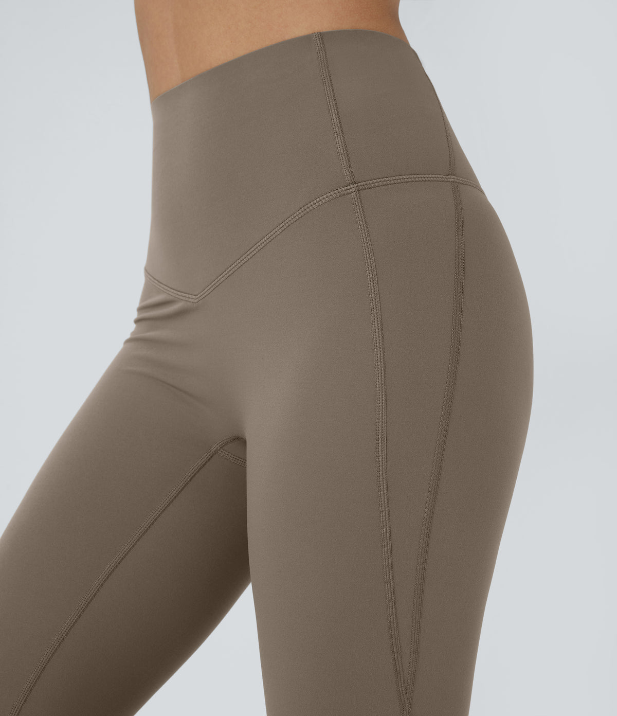 High Waisted Tummy Control Shaping Yoga Flared Leggings — Dawn Brown — view 5