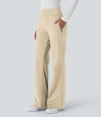Mid Rise Side Zipper Pocket Work Flared Trousers — Whitecap Gray — view 23