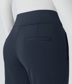 Mid Rise Side Zipper Pocket Work Flared Trousers — Midnight Blue — view 6