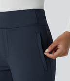 Mid Rise Side Zipper Pocket Work Flared Trousers — Midnight Blue — view 7