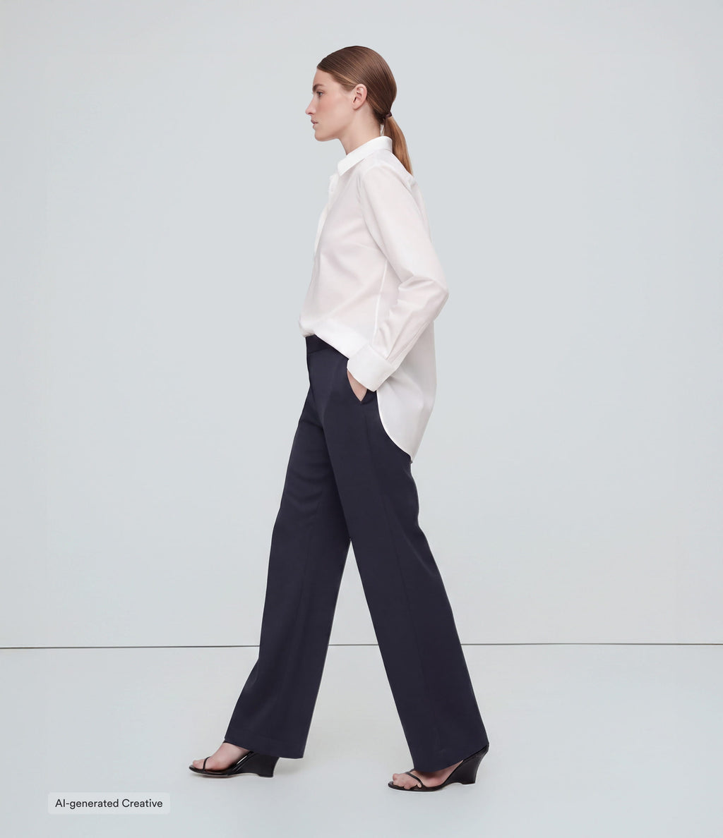 Mid Rise Side Zipper Pocket Work Flared Trousers — Midnight Blue — view 2