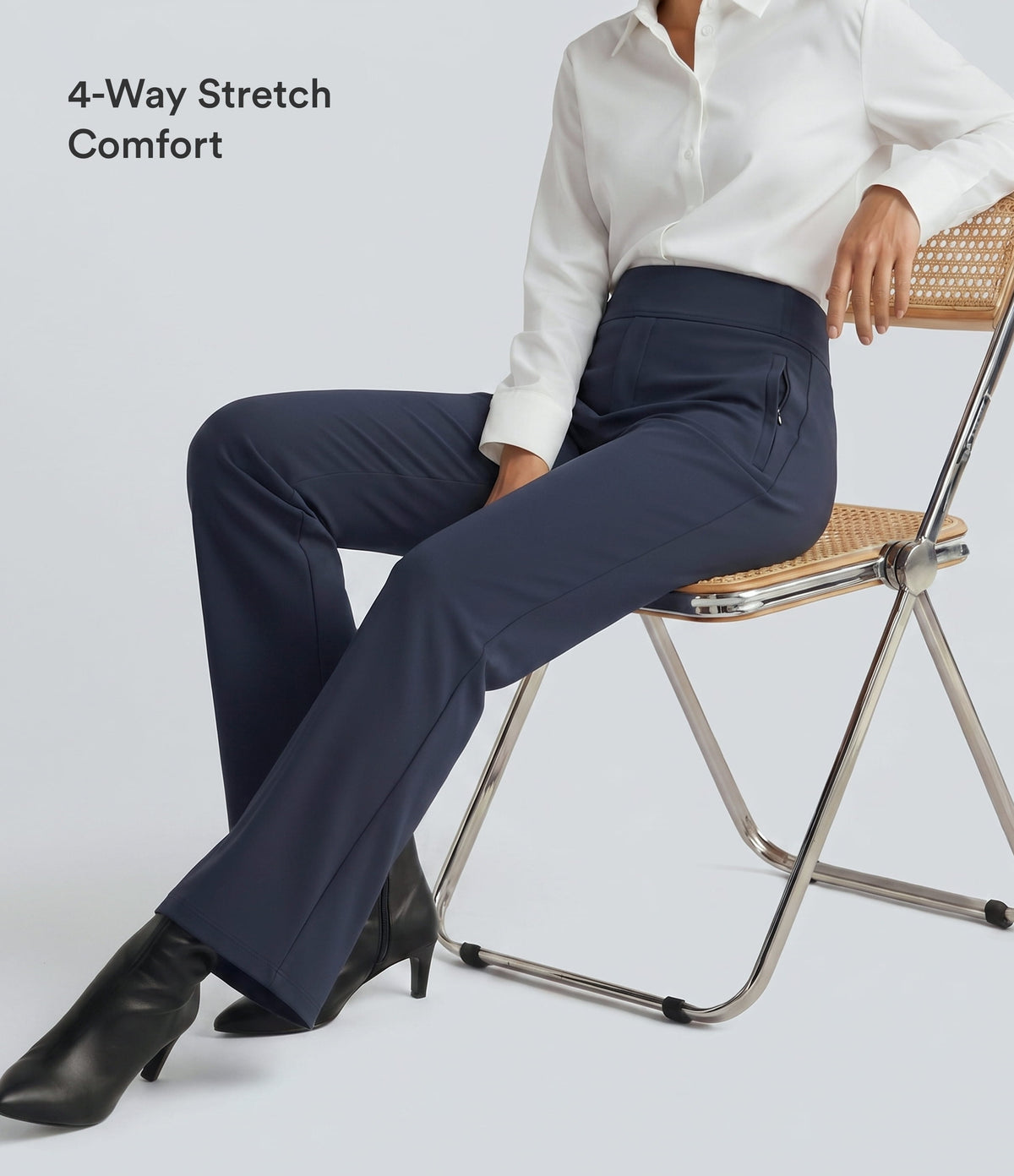 Mid Rise Side Zipper Pocket Work Flared Trousers — Midnight Blue — view 5
