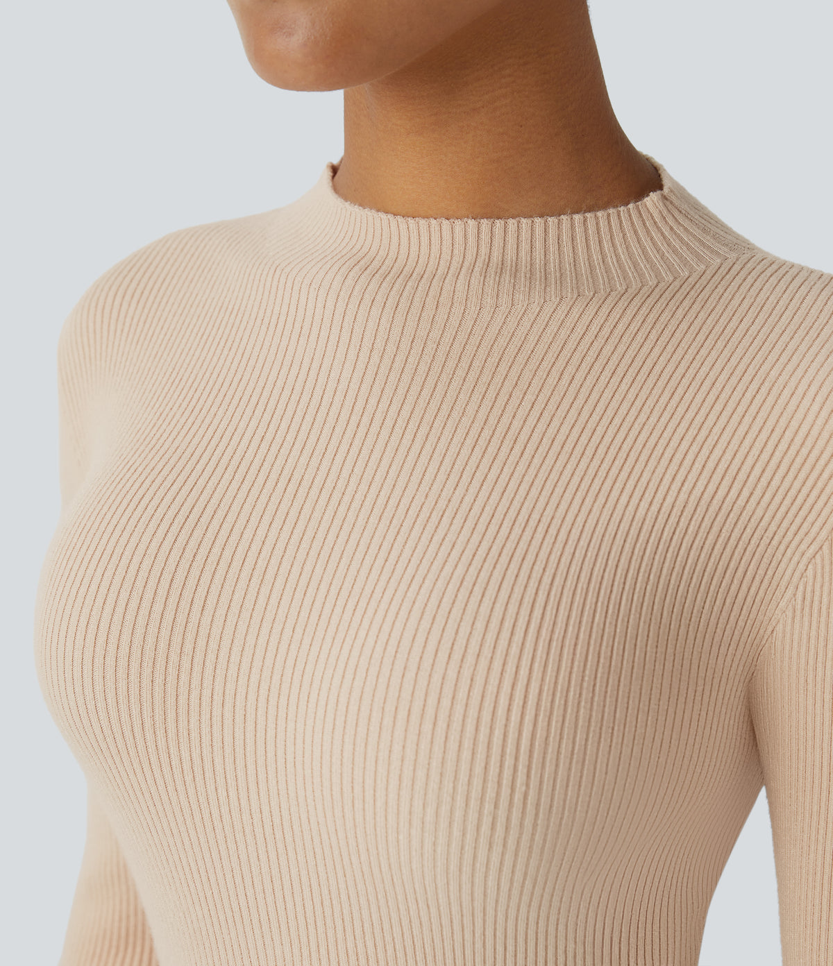 Ribbed Knit Round Neck Long Sleeve Casual Jumper — Smoke Gray — view 4
