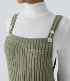 Ribbed Knit Pockets Fleece Casual Dungarees — Moss Green Floral Velvet — view 4