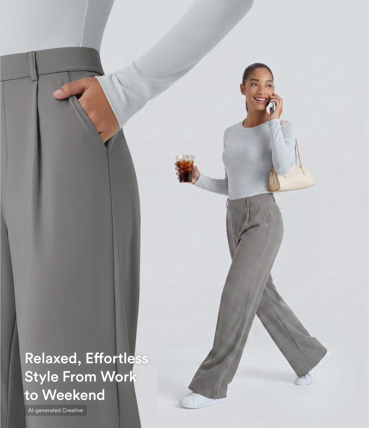 High Waisted Pocket Work Flare Trousers — Silent Storm — view 2