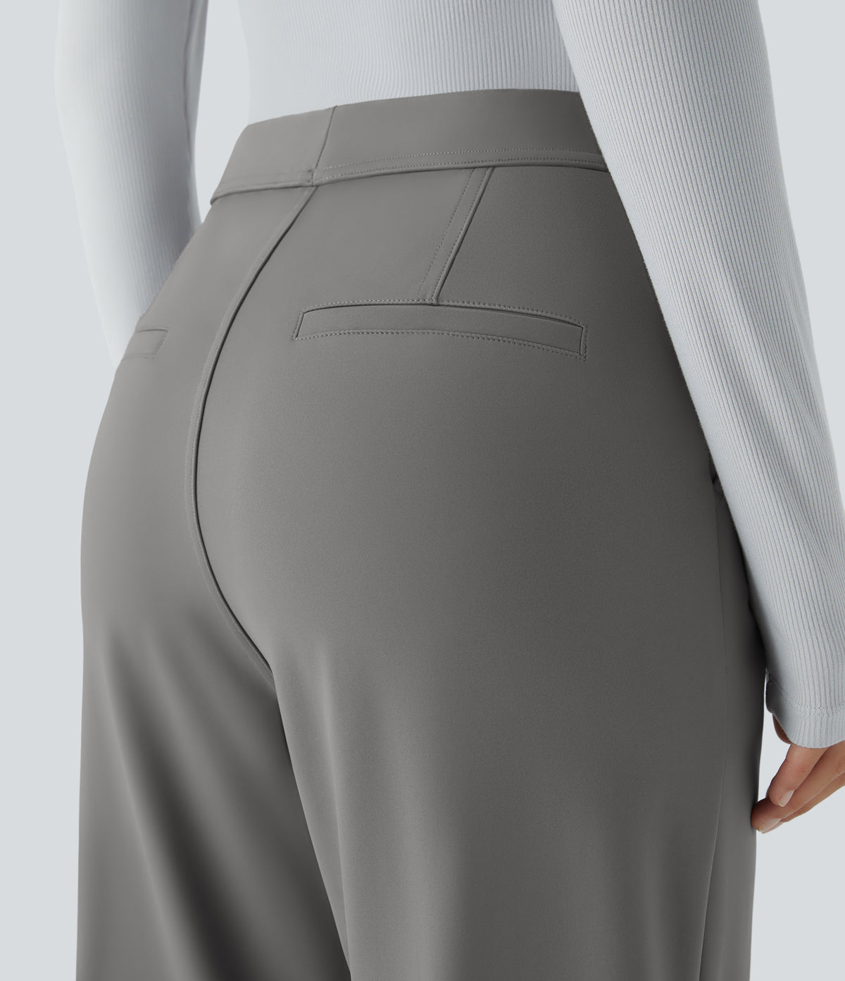 High Waisted Pocket Work Flare Trousers — Silent Storm — view 8