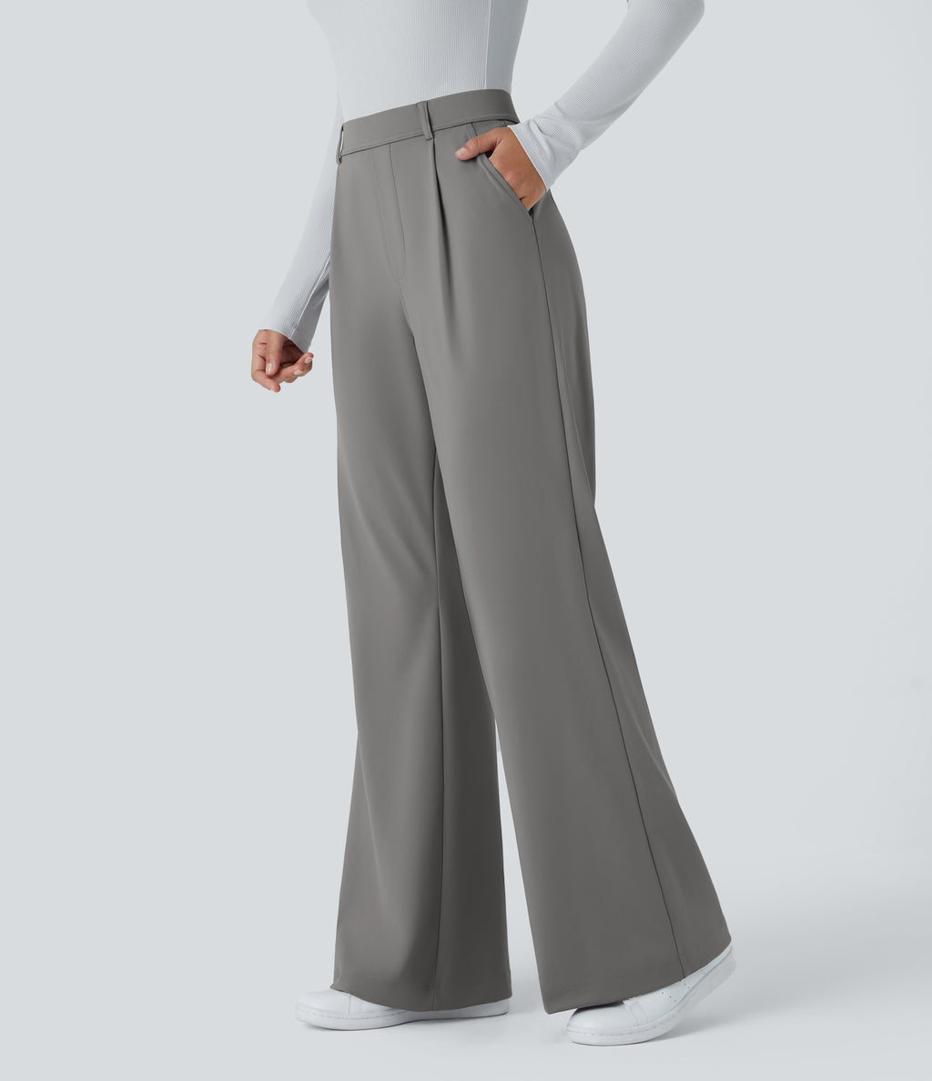 High Waisted Pocket Work Flare Trousers — Silent Storm — view 4