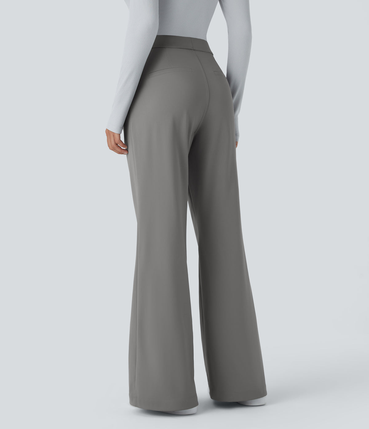 High Waisted Pocket Work Flare Trousers — Silent Storm — view 3