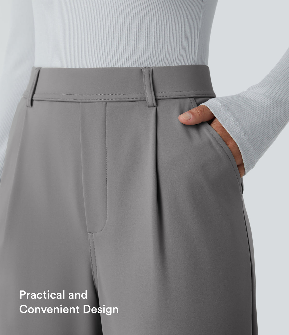 High Waisted Pocket Work Flare Trousers — Silent Storm — view 7