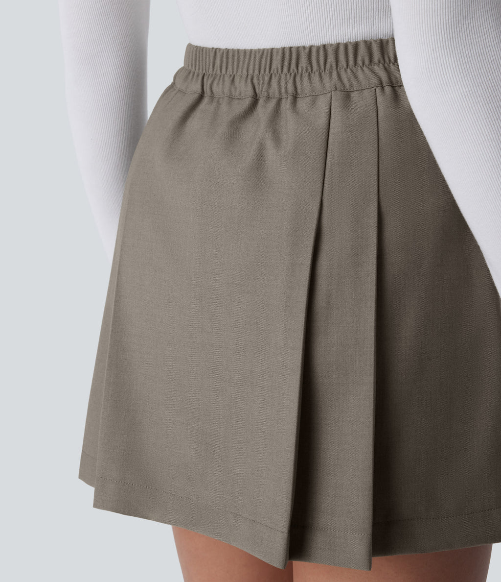 High Waisted Invisible Zipper Pleated Mini 2-in-1 Casual Skirt — That's Shady - Taupe — view 5