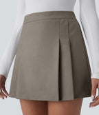High Waisted Invisible Zipper Pleated Mini 2-in-1 Casual Skirt — That's Shady - Taupe — view 4