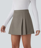 High Waisted Invisible Zipper Pleated Mini 2-in-1 Casual Skirt — That's Shady - Taupe — view 3