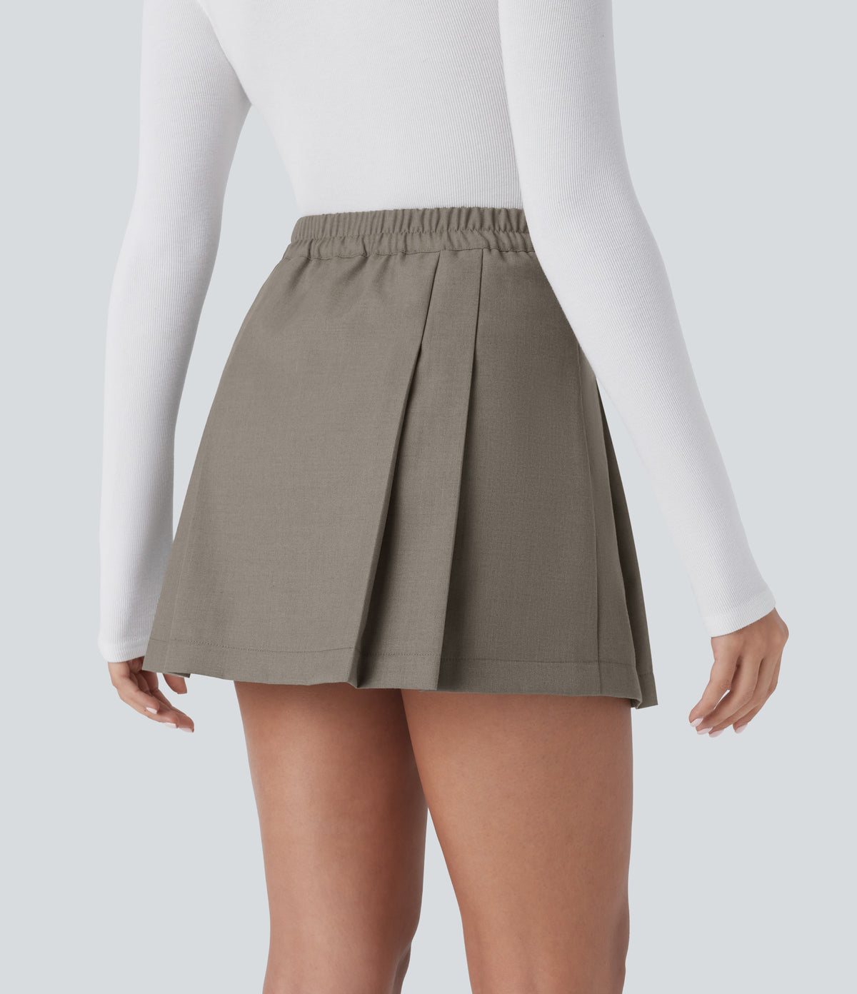 High Waisted Invisible Zipper Pleated Mini 2-in-1 Casual Skirt — That's Shady - Taupe — view 2