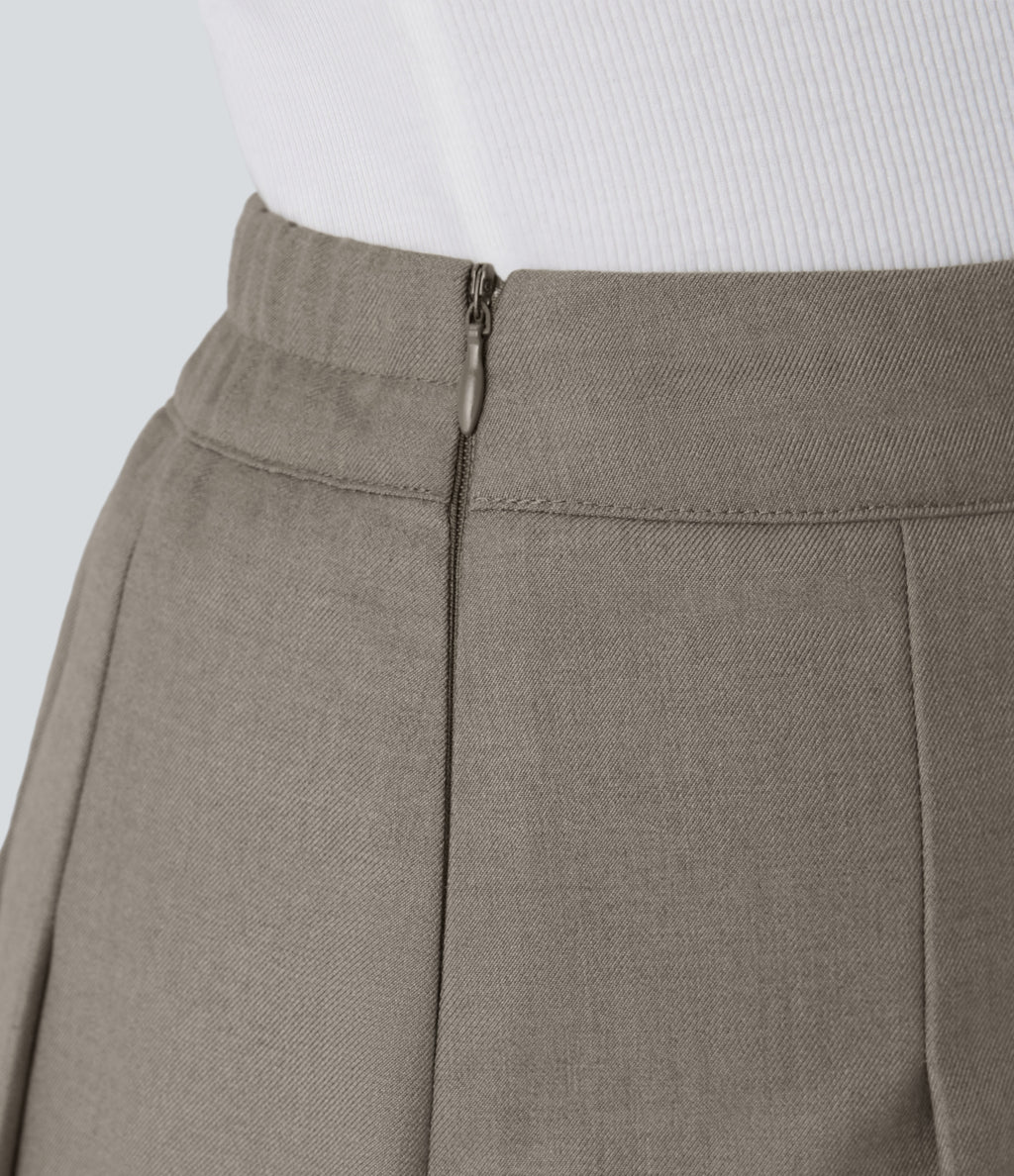 High Waisted Invisible Zipper Pleated Mini 2-in-1 Casual Skirt — That's Shady - Taupe — view 6