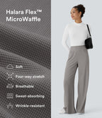 High Waisted Tummy Control Pockets Wide Leg Micro Waffle Work Trousers — Satellite — view 2