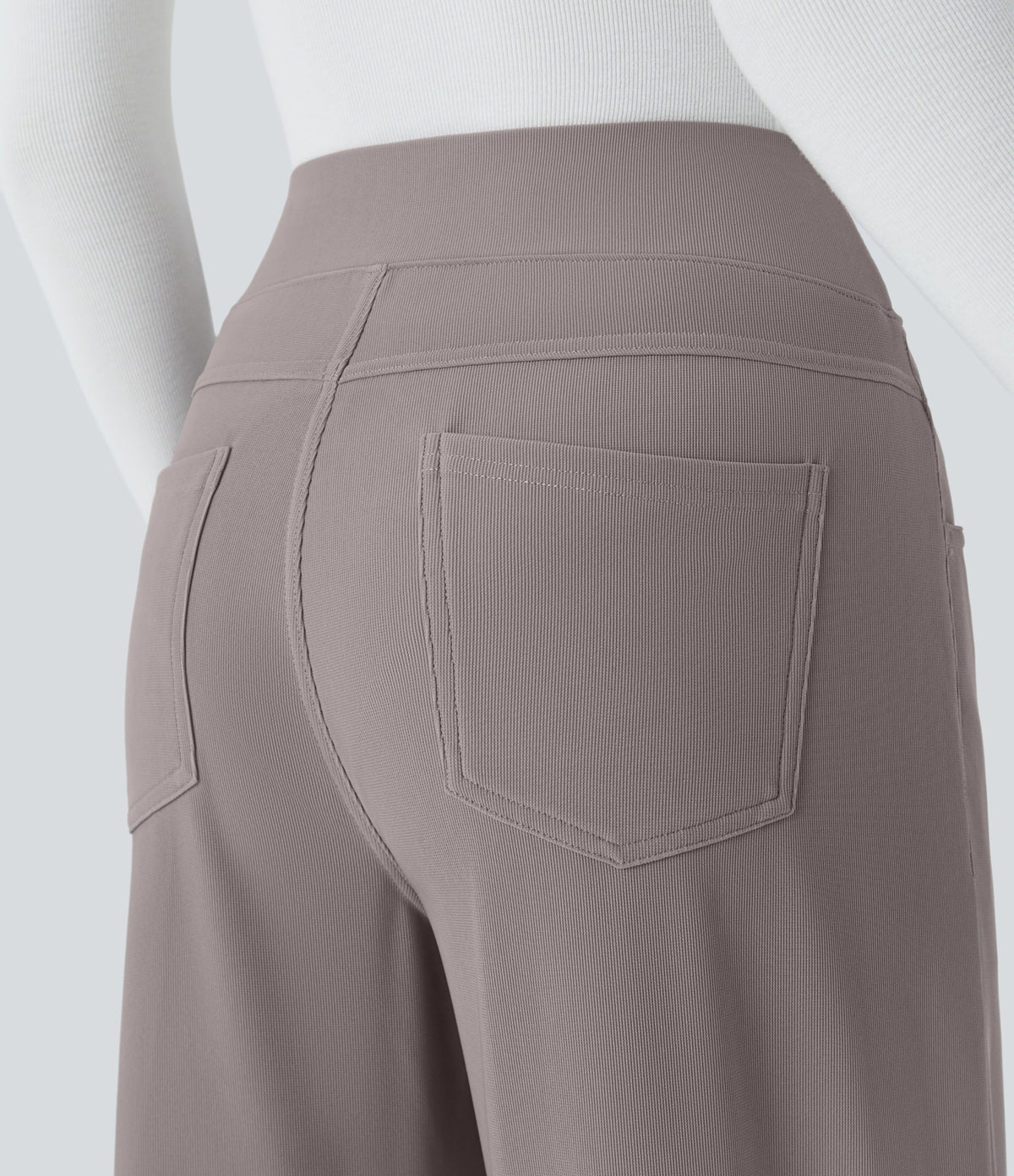 High Waisted Tummy Control Pockets Wide Leg Micro Waffle Work Trousers — Satellite — view 6