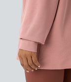 V Neck Dropped Shoulder Relaxed Waffle Casual Sweatshirt — Rose Tan — view 5