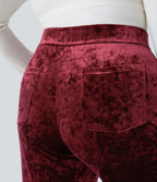 High Waisted Button Multiple Pockets Straight Leg Velvet Casual Plus Size Trousers — Burgundy — view 5