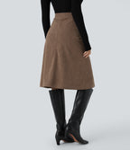 Mid Rise Front Side Flap Pocket Midi Corduroy Casual Skirt — Acorn — view 2