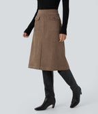 Mid Rise Front Side Flap Pocket Midi Corduroy Casual Skirt — Acorn — view 3
