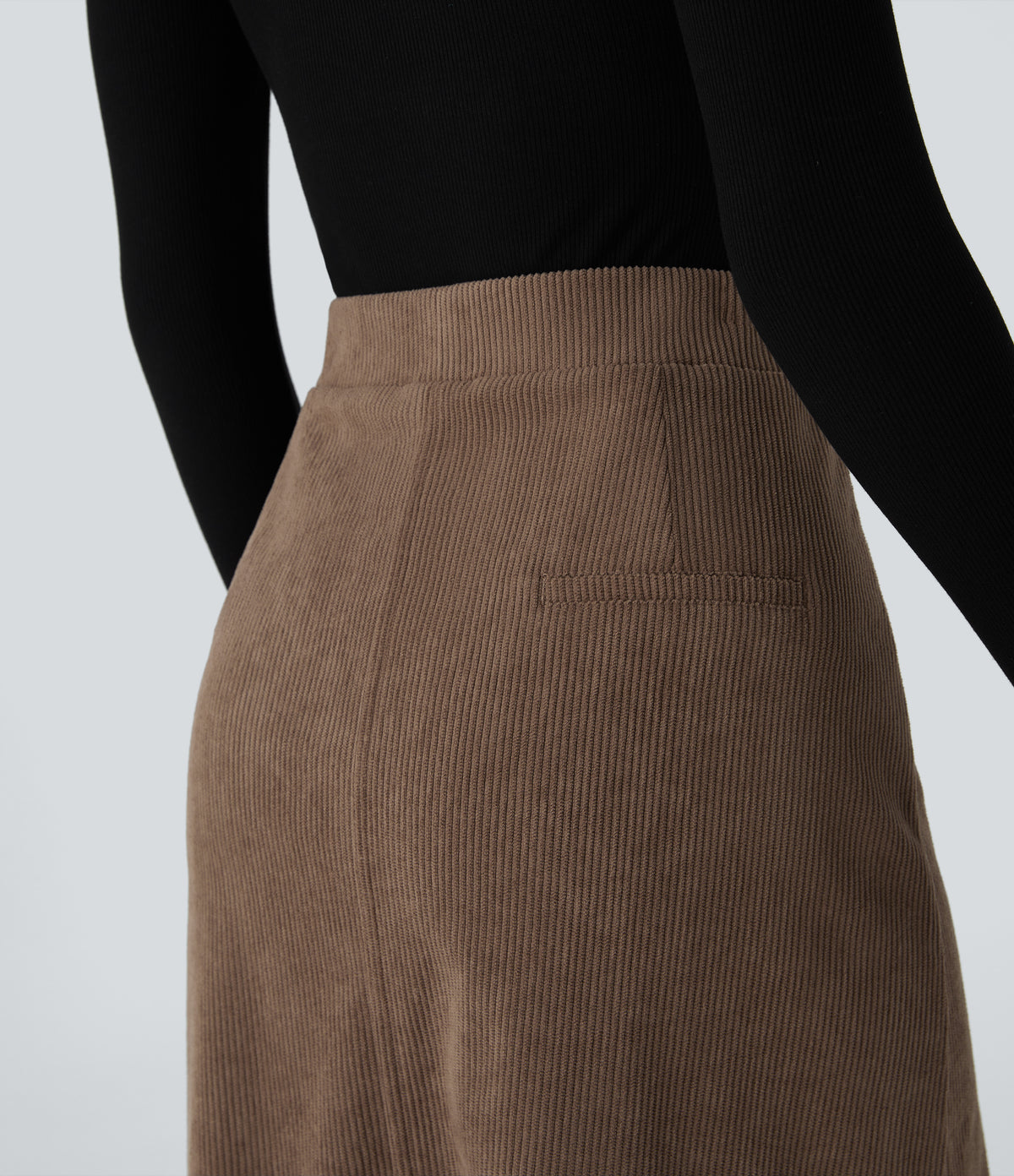 Mid Rise Front Side Flap Pocket Midi Corduroy Casual Skirt — Acorn — view 5
