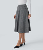 High Waisted Side Pocket Houndstooth Plaid Flare Midi Casual Skirt — Dark Gray Plaid — view 3