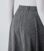 High Waisted Side Pocket Houndstooth Plaid Flare Midi Casual Skirt — Dark Gray Plaid — view 5