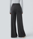 High Waisted Pockets Wide Leg Corduroy Work Trousers — Phantom — view 2