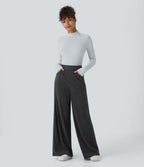 High Waisted Pockets Wide Leg Corduroy Work Trousers — Phantom — view 7