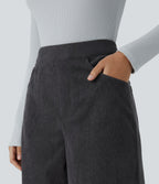 High Waisted Pockets Wide Leg Corduroy Work Trousers — Phantom — view 5