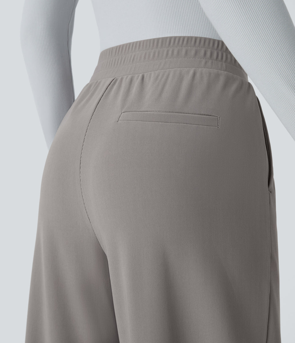 High Waisted Side Pocket Wide Leg Micro Waffle Work Trousers — Satellite — view 5