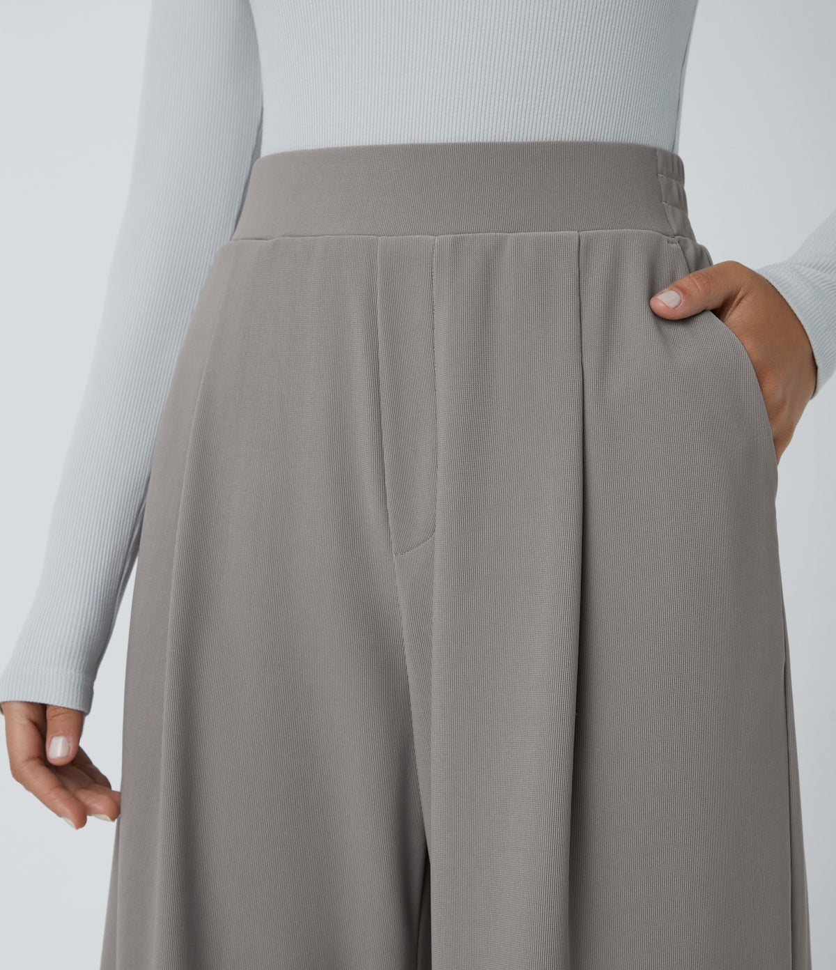 High Waisted Side Pocket Wide Leg Micro Waffle Work Trousers — Satellite — view 4