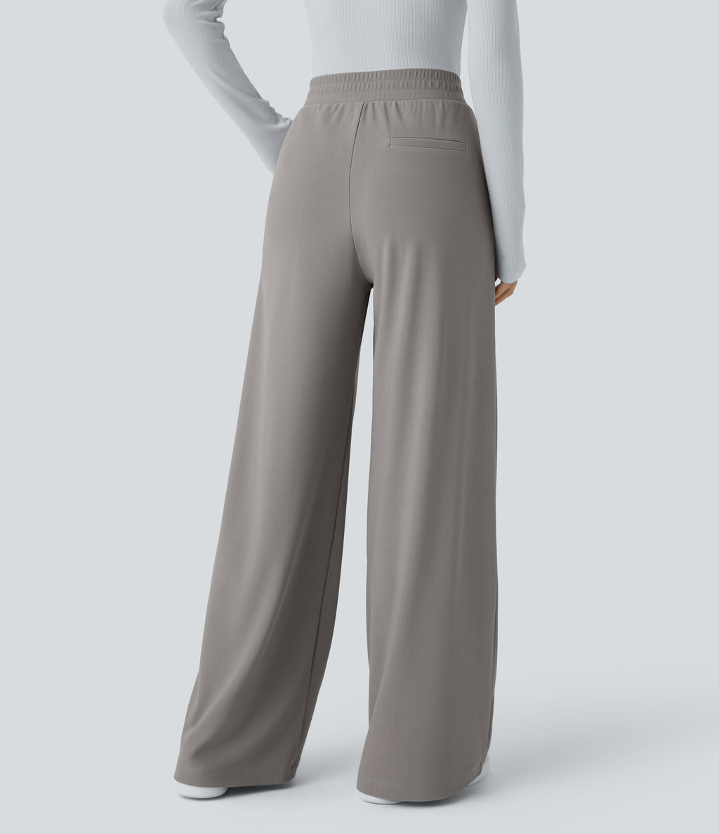 High Waisted Side Pocket Wide Leg Micro Waffle Work Trousers — Satellite — view 2