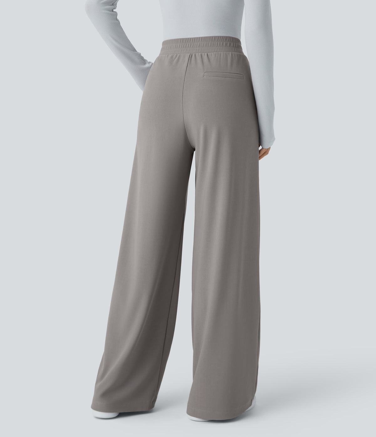 High Waisted Side Pocket Wide Leg Micro Waffle Work Trousers — Satellite — view 2