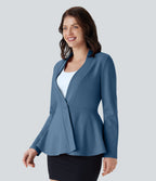 V Neck Single Front Work Peplum Jacket — Stellar — view 3