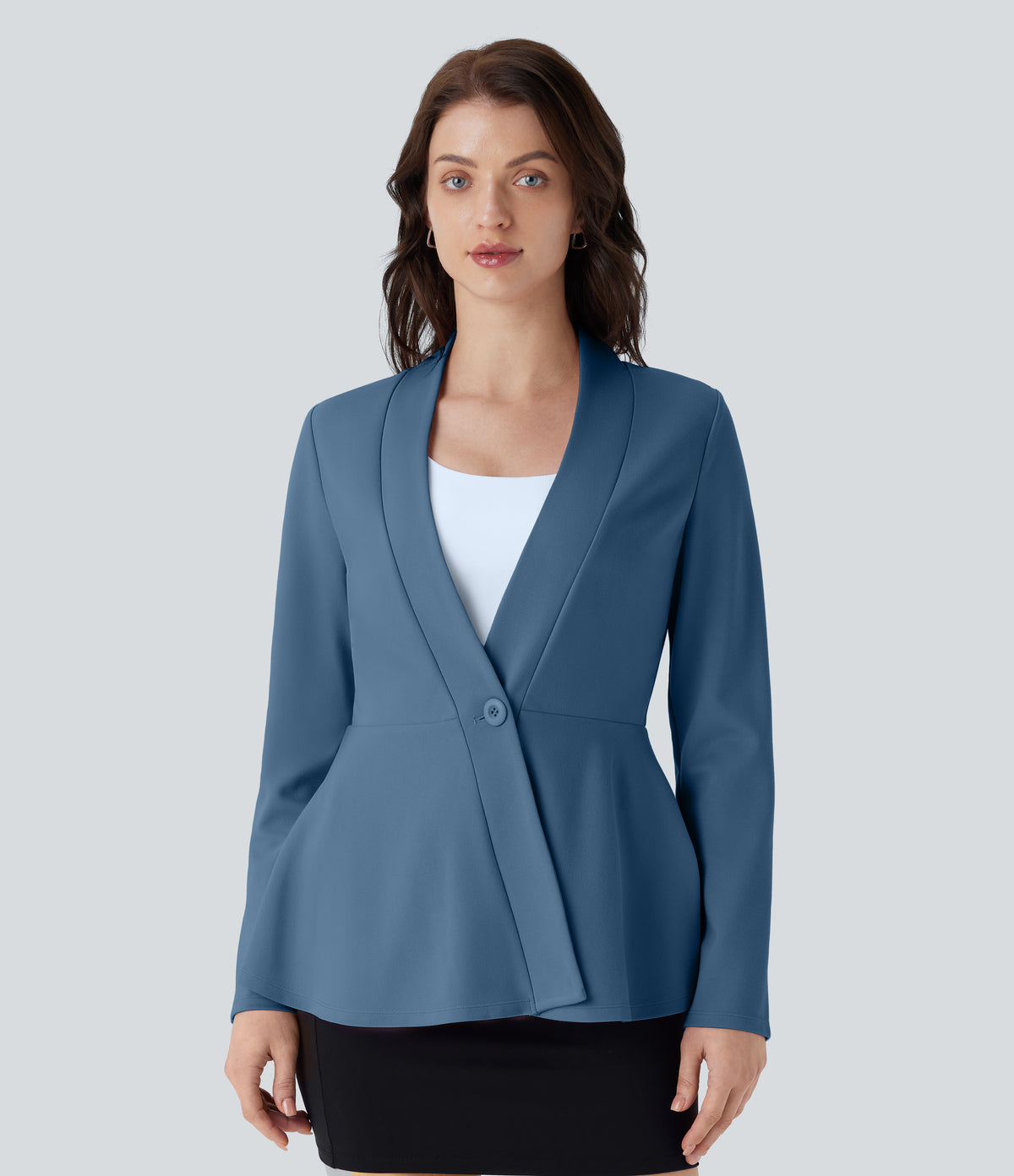 V Neck Single Front Work Peplum Jacket — Stellar — view 1