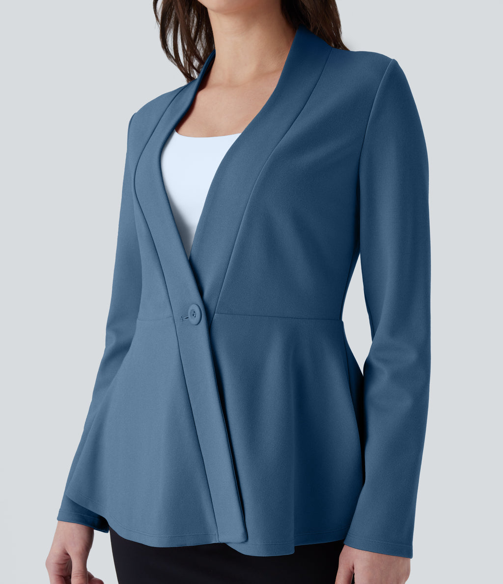 V Neck Single Front Work Peplum Jacket — Stellar — view 4