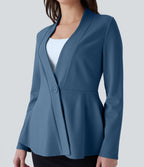 V Neck Single Front Work Peplum Jacket — Stellar — view 4